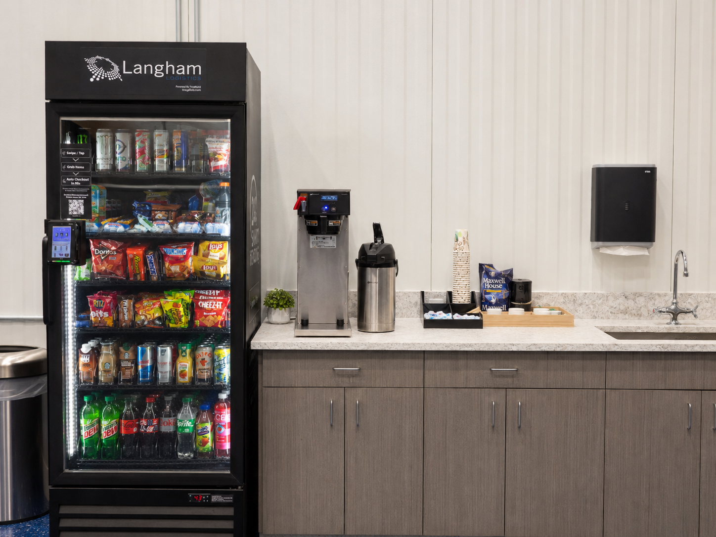 TrueGrid vending and office coffee setup at Langham Logistics